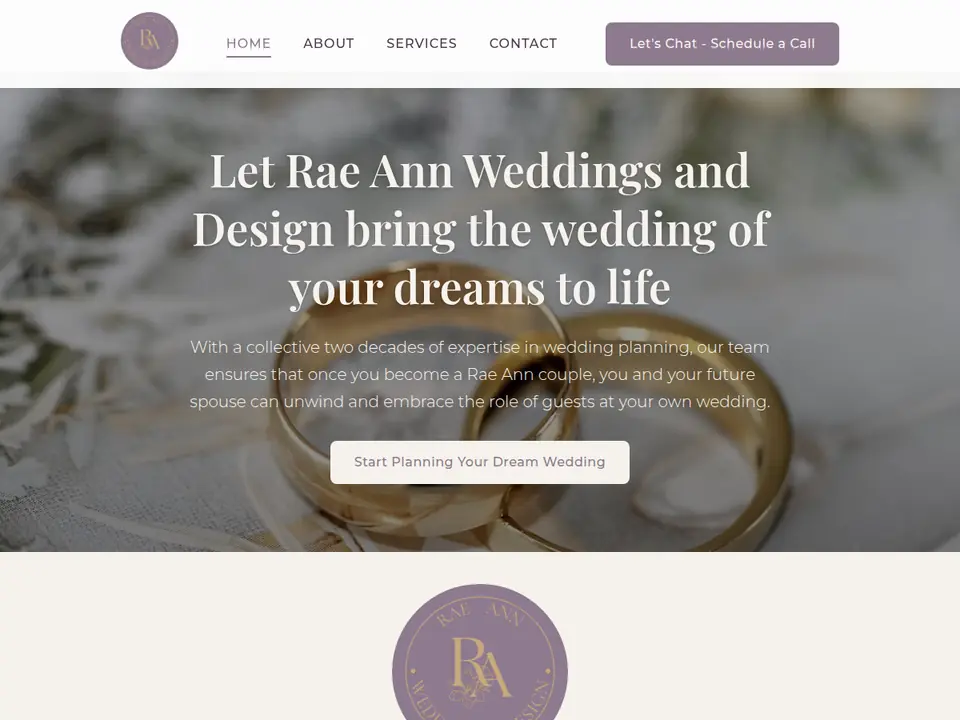 Homepage of Rae Ann Weddings and Design